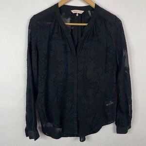 Rebecca Taylor Silk Long Sleeve Button Down Blouse Top Texture Embroider Floral